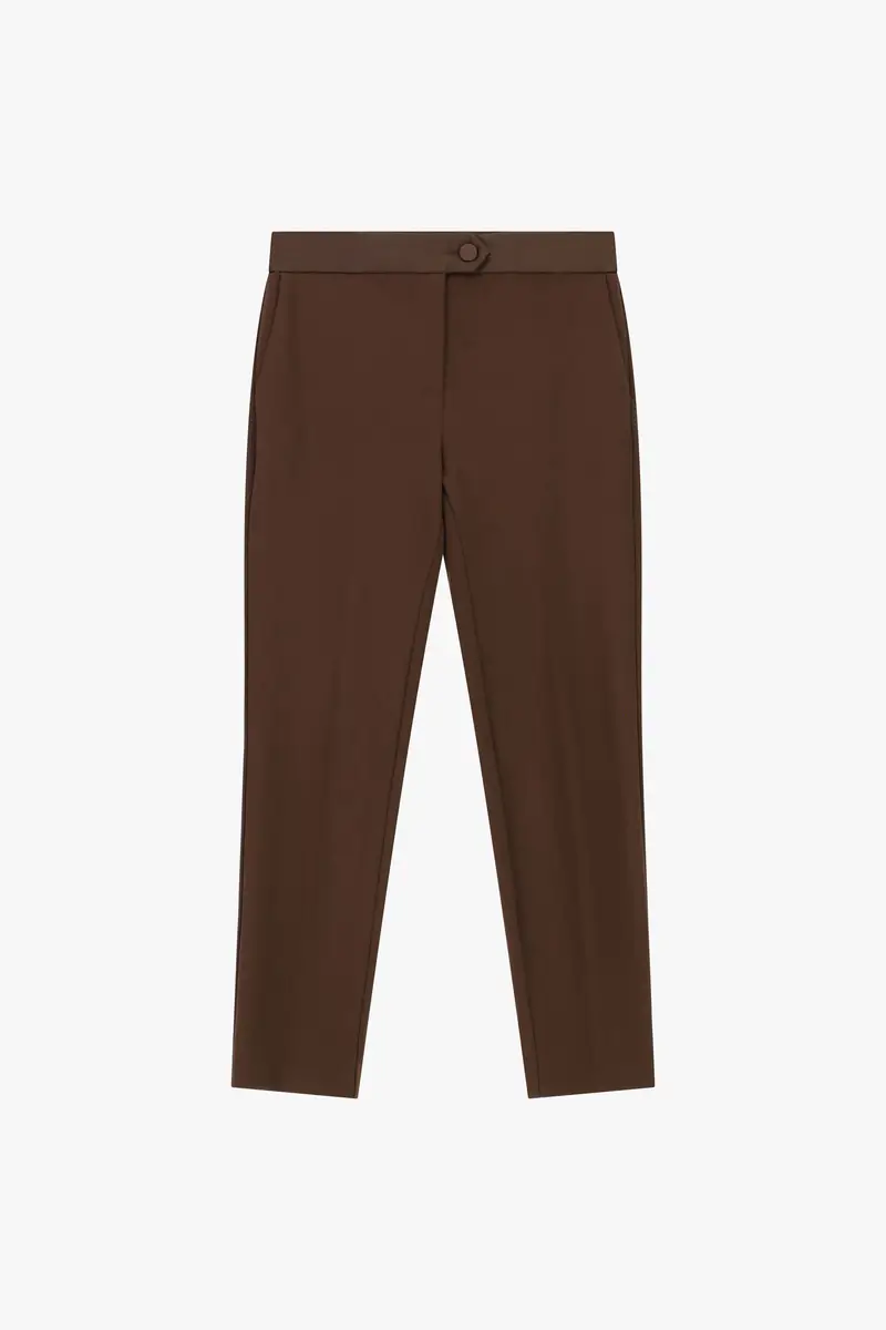 Pantaloni sartoriali vita alta chiusura con bottone Cacao