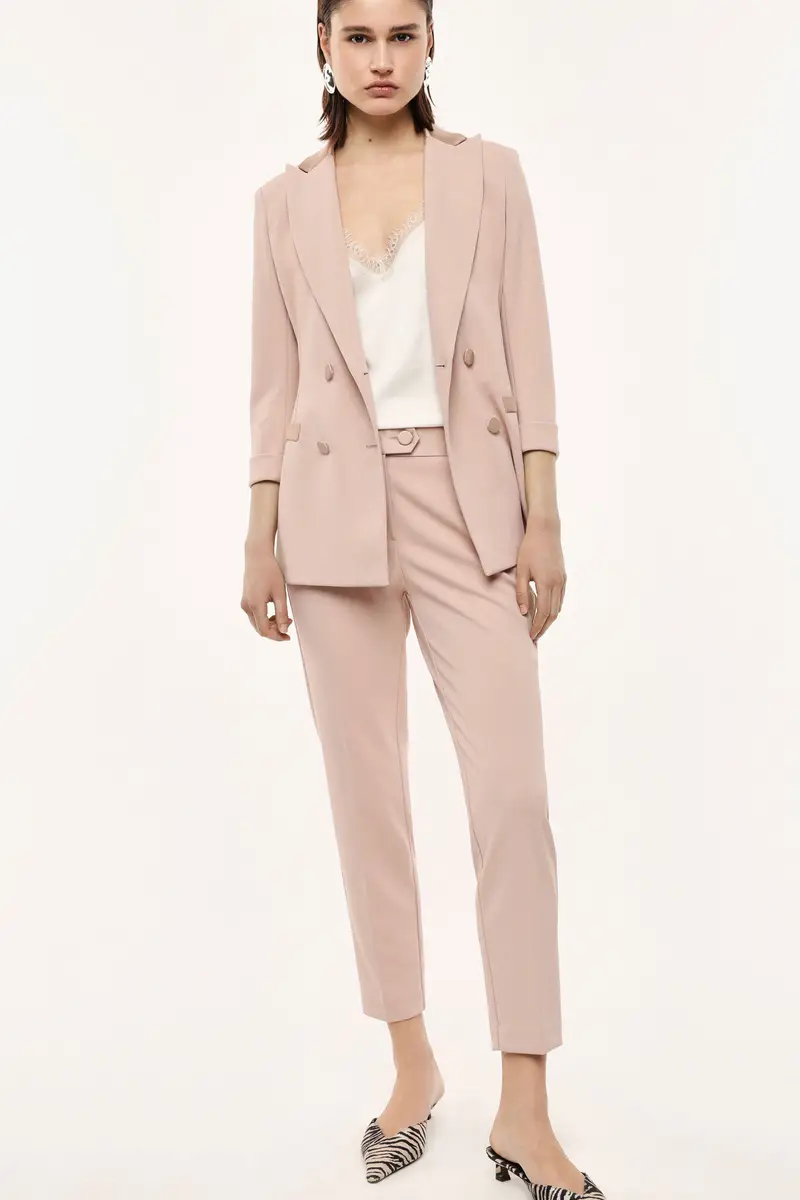 Pantaloni sartoriali vita alta chiusura con bottone Cipria miniatura 2