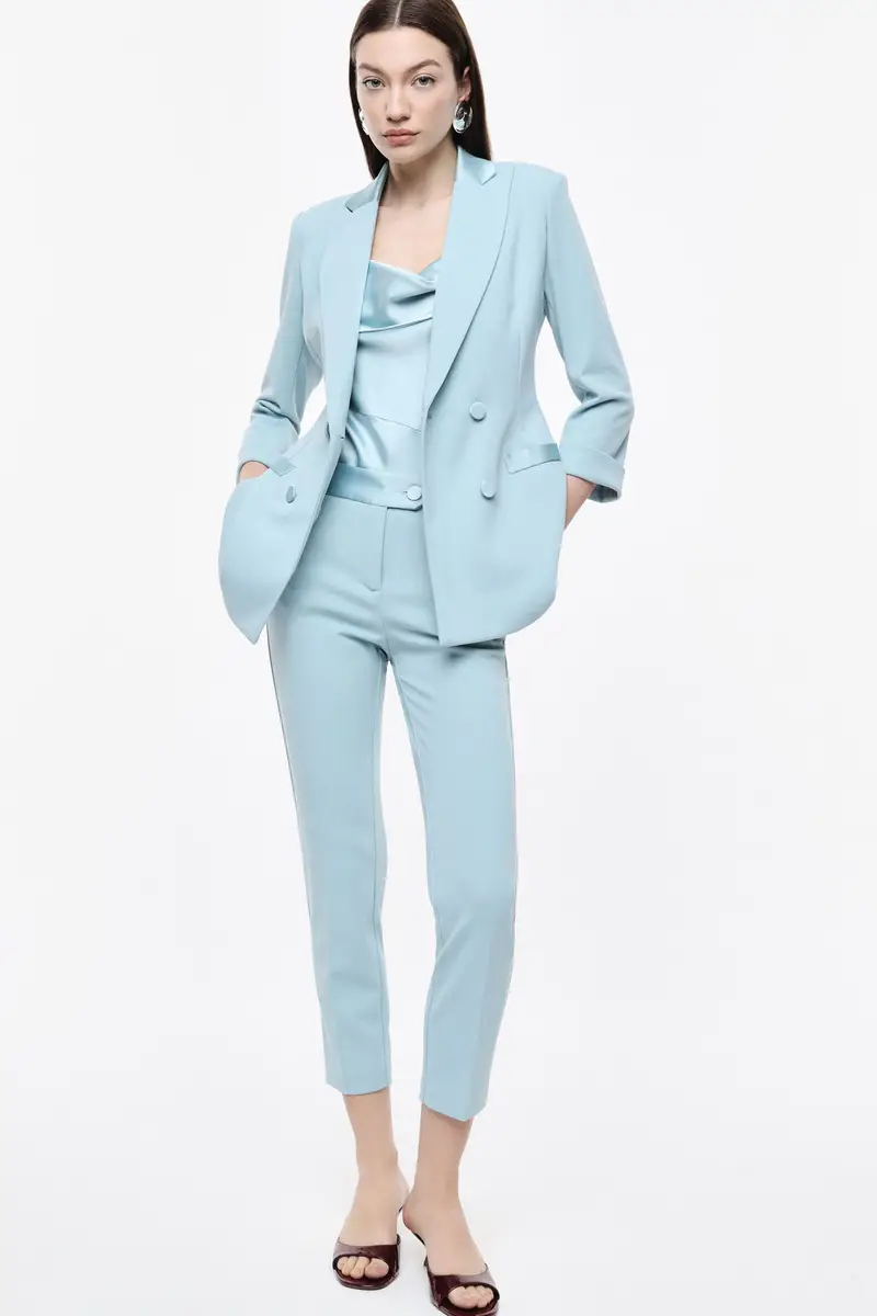 Pantaloni sartoriali vita alta chiusura con bottone New sky miniatura 2