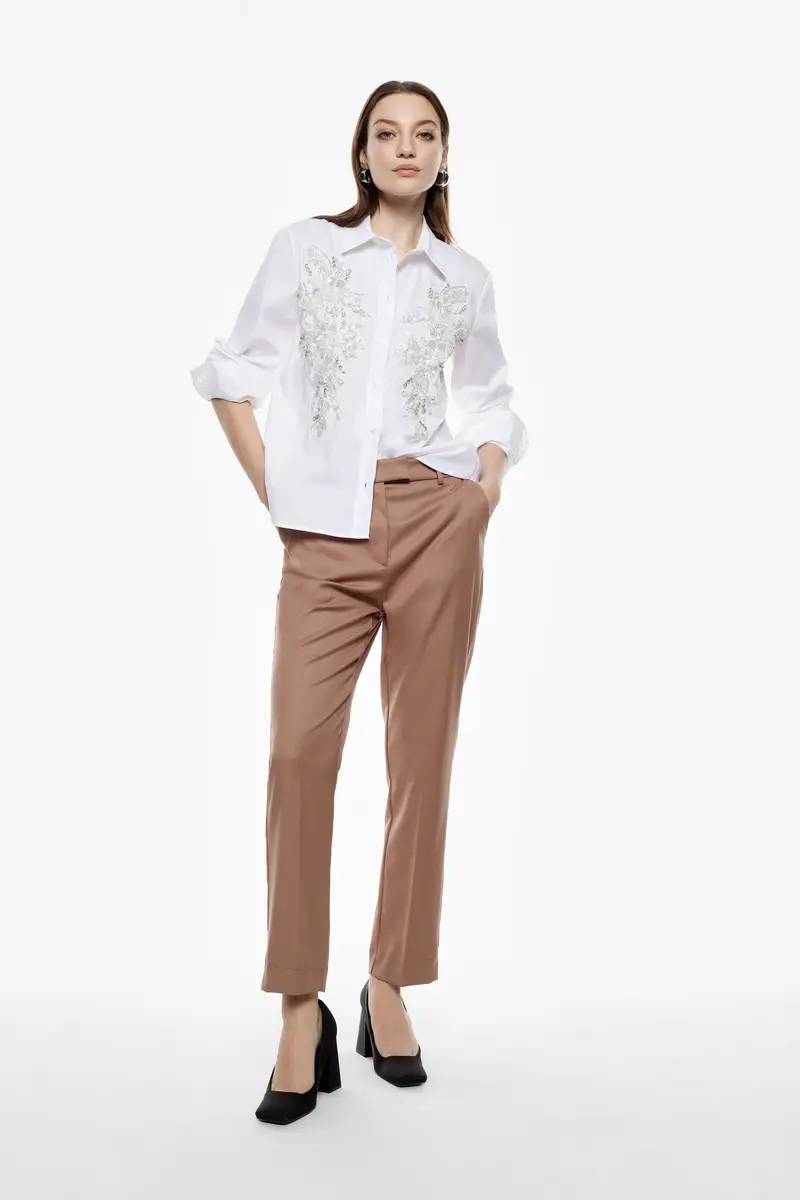 Pantaloni sartoriali vita alta con spacchi fondo Cammello miniatura 2