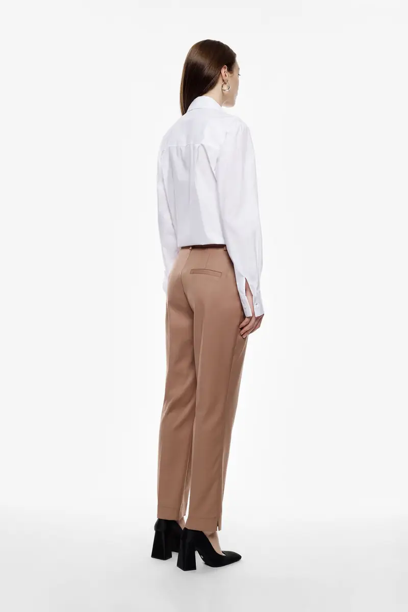 Pantaloni sartoriali vita alta con spacchi fondo Cammello miniatura 3