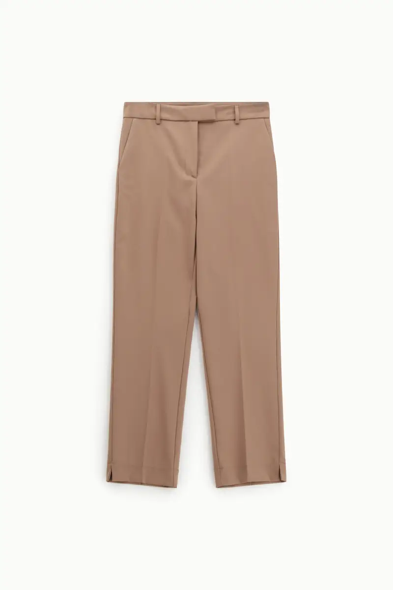 Pantaloni sartoriali vita alta con spacchi fondo Cammello