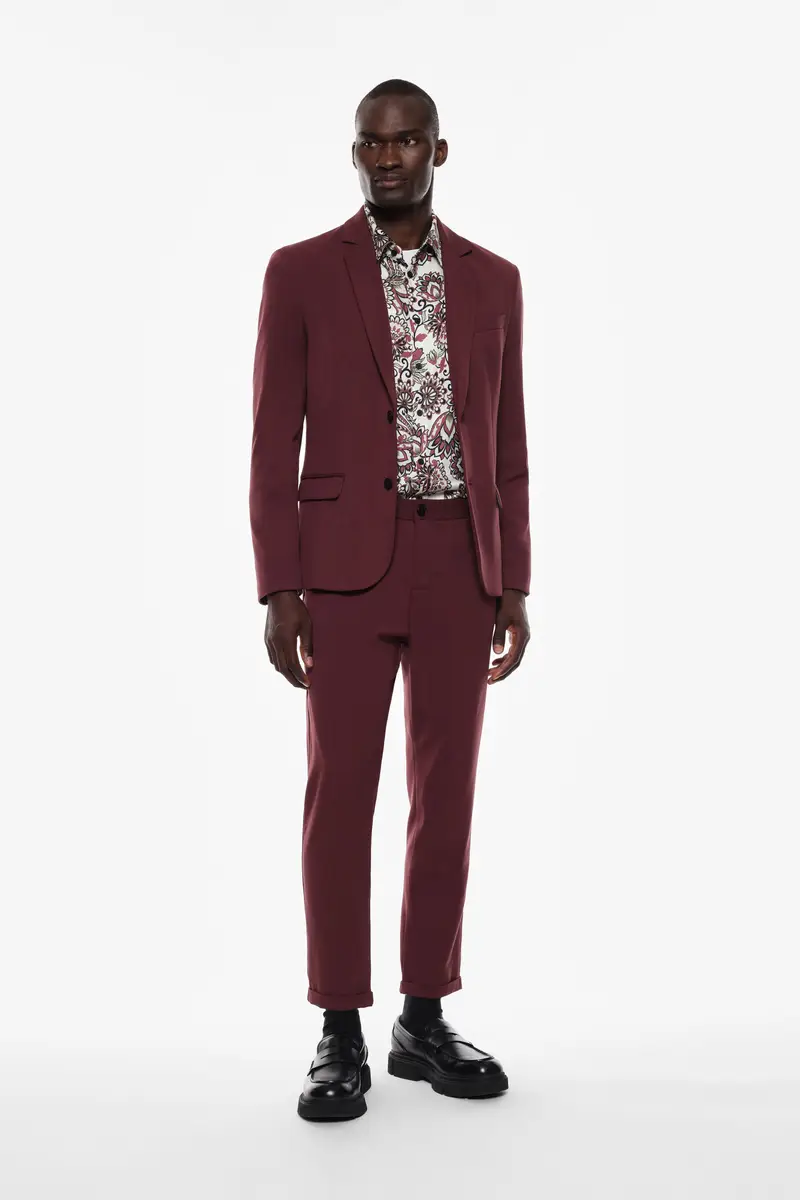 Pantaloni slim fit tinta unita Bordeaux miniatura 2