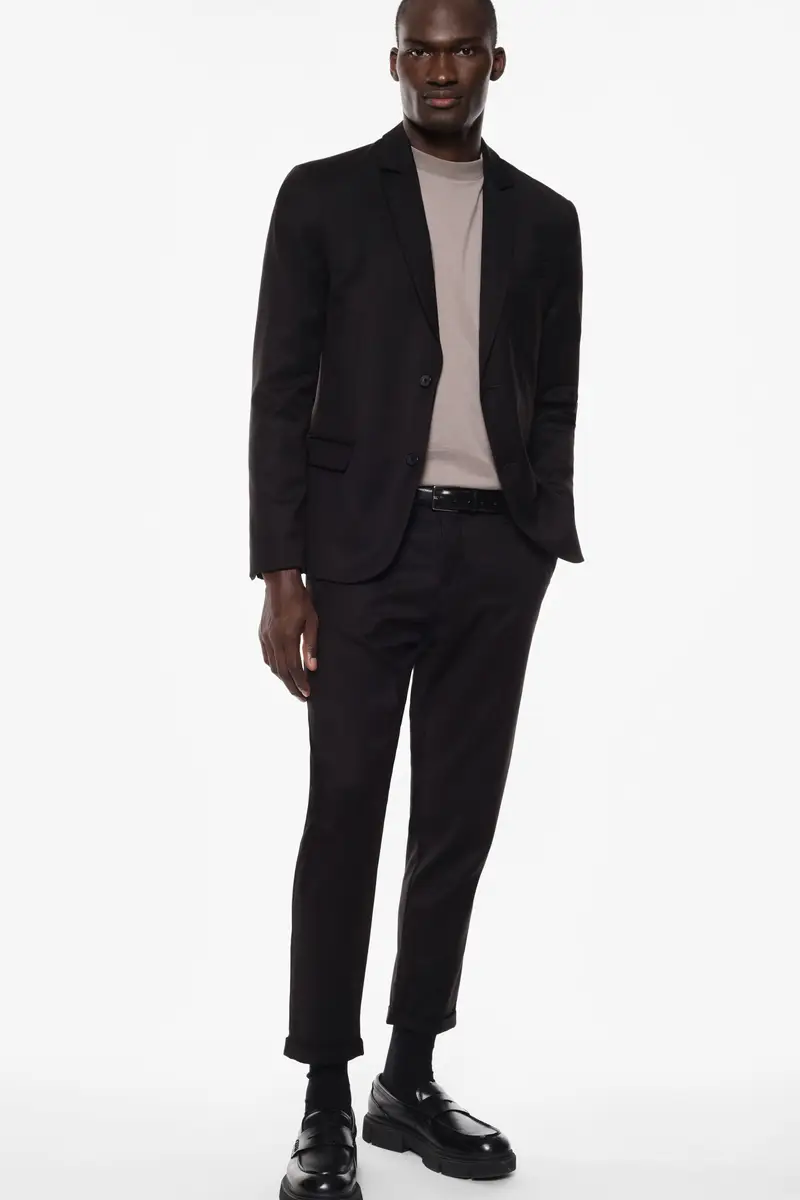 Pantaloni slim fit tinta unita Nero miniatura 2