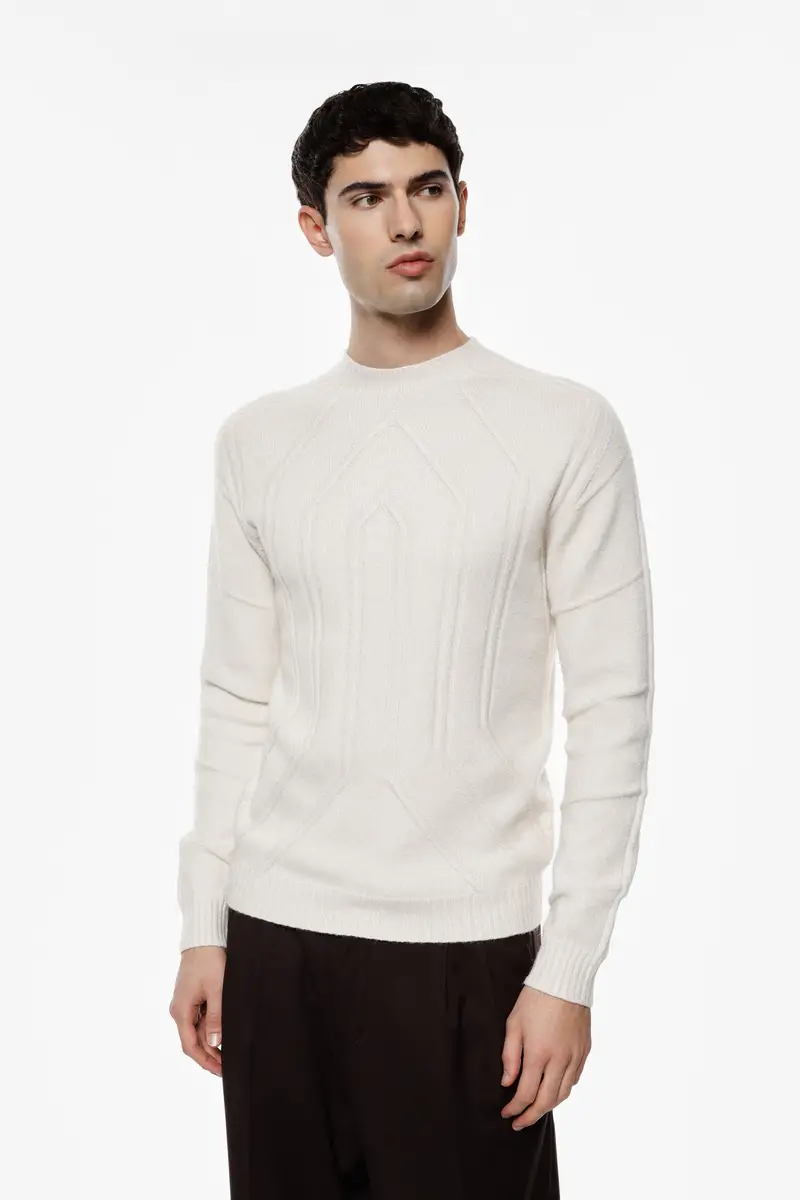 Pullover a maglia con maniche lunghe Beige miniatura 2