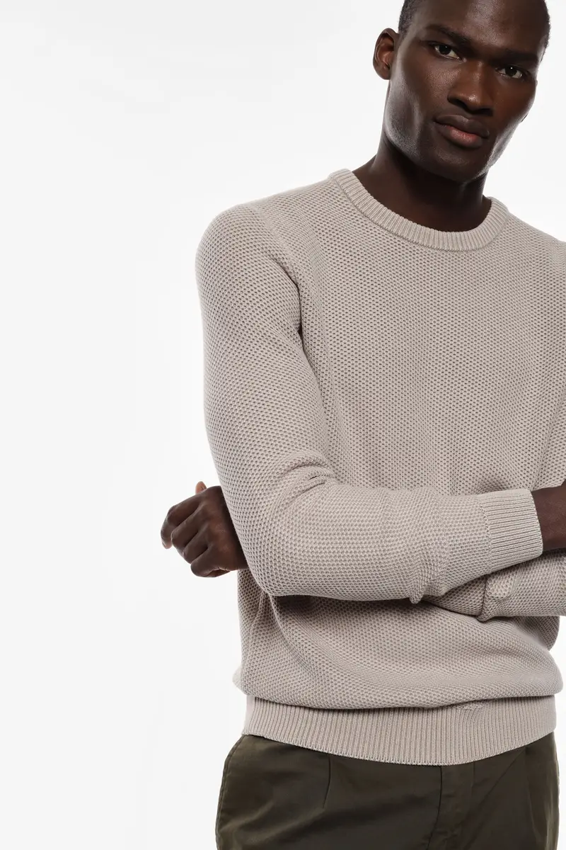 Pullover con scollo tondo e maniche lunghe Beige miniatura 3