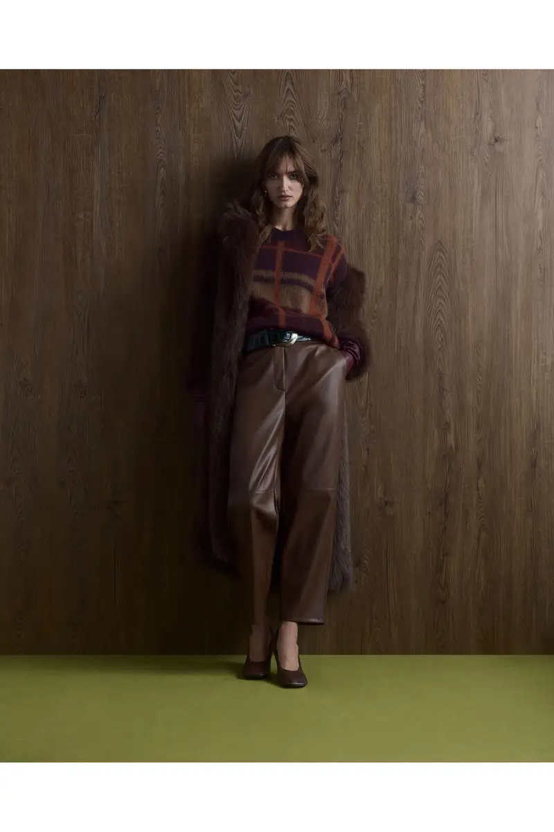 Pullover girocollo con motivo scozzese ampio Bordeaux miniatura 2