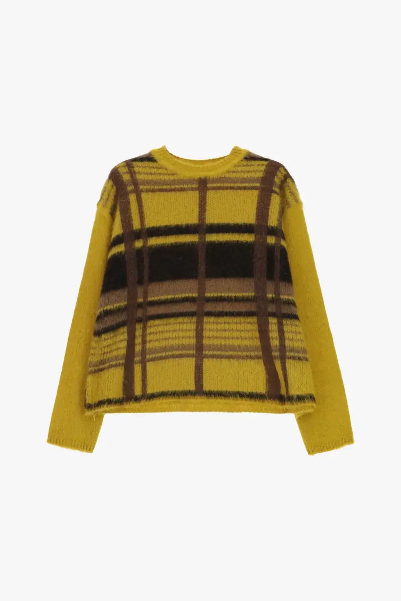 Pullover girocollo con motivo scozzese ampio Ocra