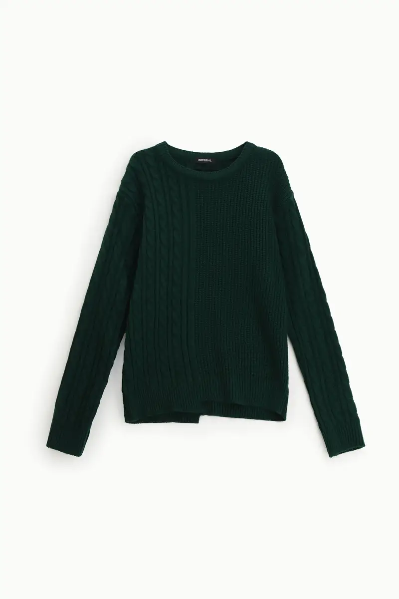 Pullover intrecciato con lavorazione a trecce Verde bottiglia