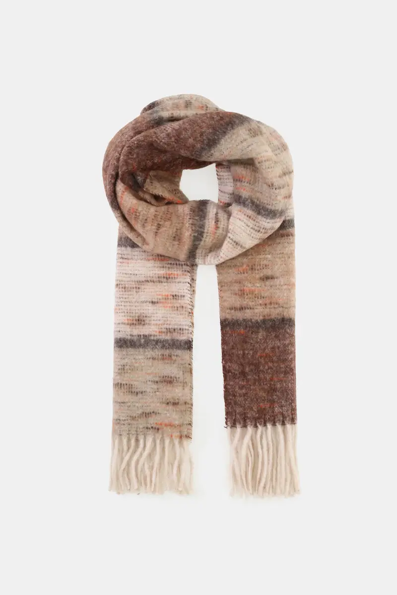 Sciarpa con motivo sfumato e frange Marrone miniatura 2