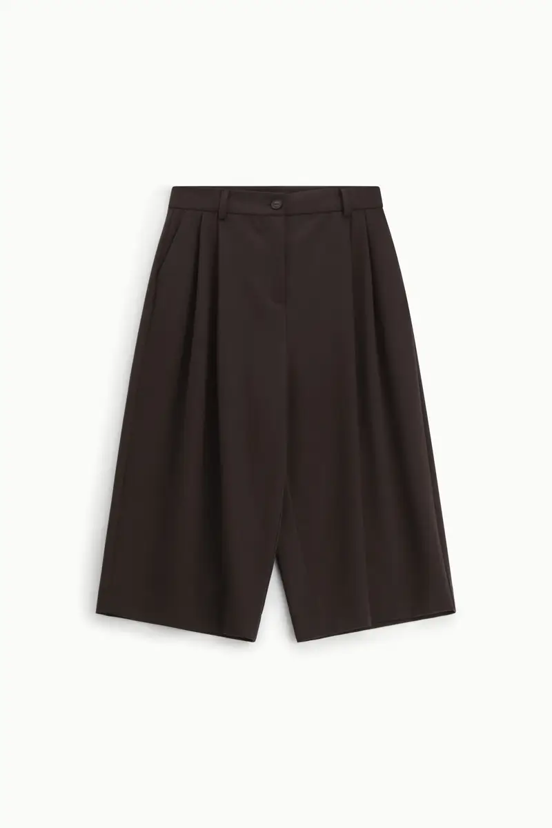 Shorts a vita alta con pinces e lunghezza al ginocchio Nocciola melange