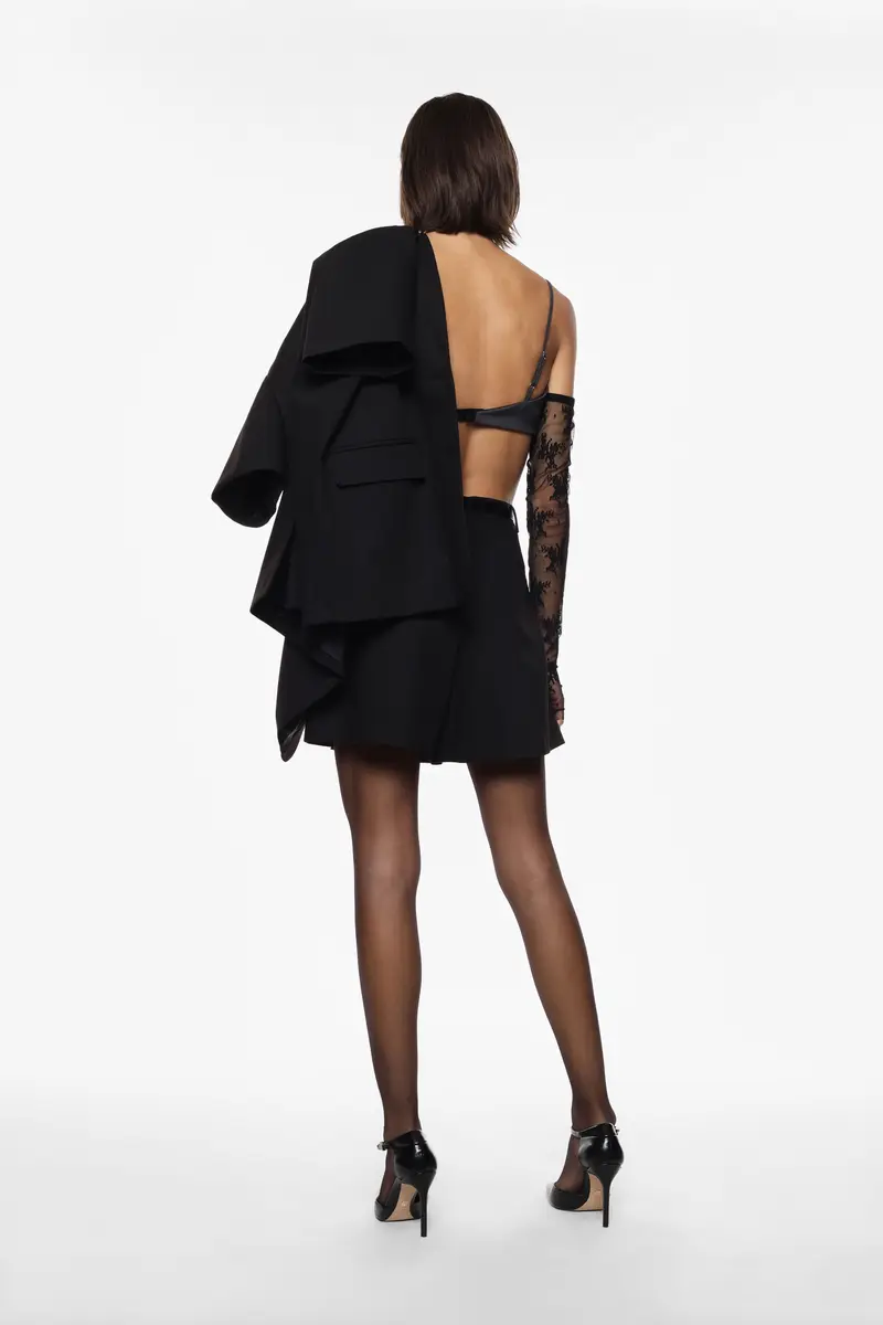 Shorts con pieghe e cintura a passanti Nero miniatura 3