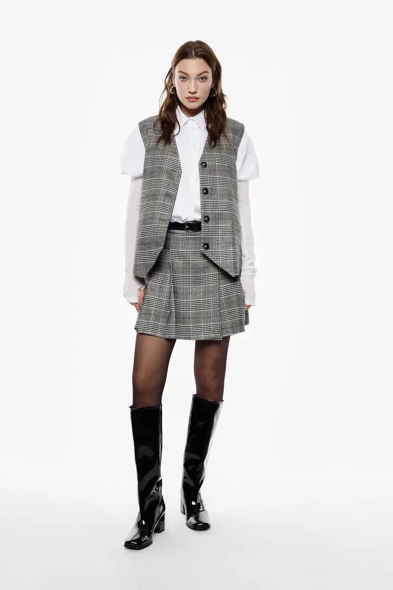 Skorts a pieghe motivo principe di galles Bianco miniatura 2