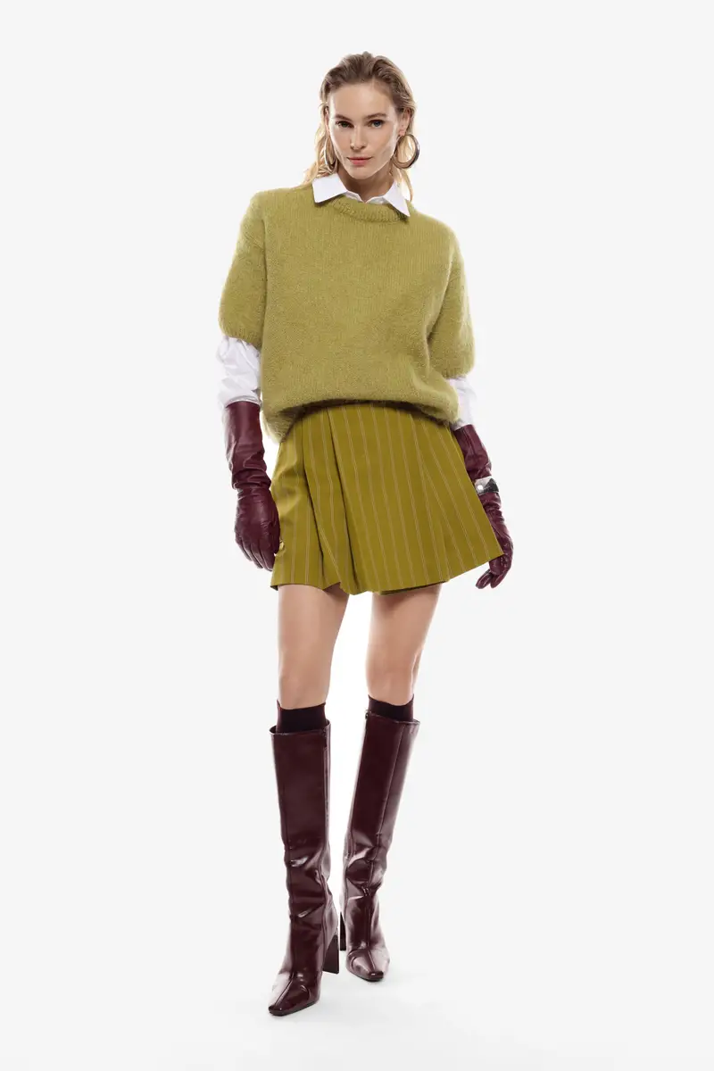 Skorts a righe con pieghe frontali sartoriali Olio miniatura 2