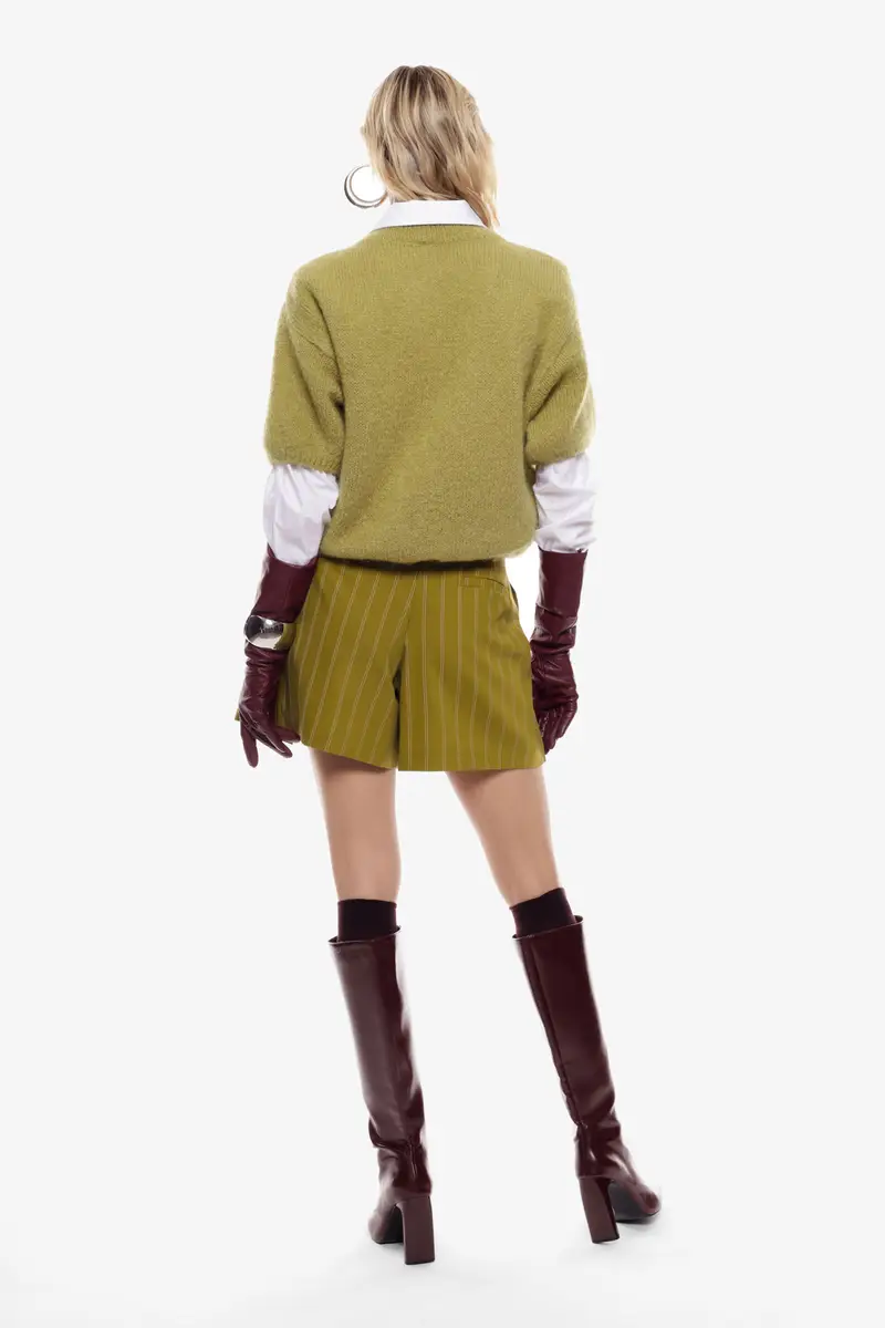 Skorts a righe con pieghe frontali sartoriali Olio miniatura 3