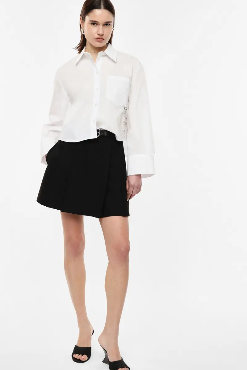 Skorts con pieghe e passanti in vita Nero miniatura 2