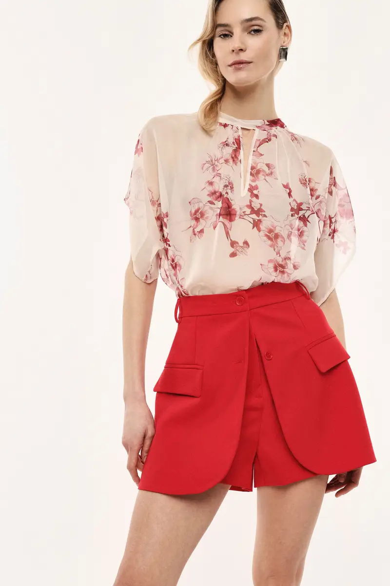 Skorts con tasche frontali e chiusura multipla Rosso miniatura 2