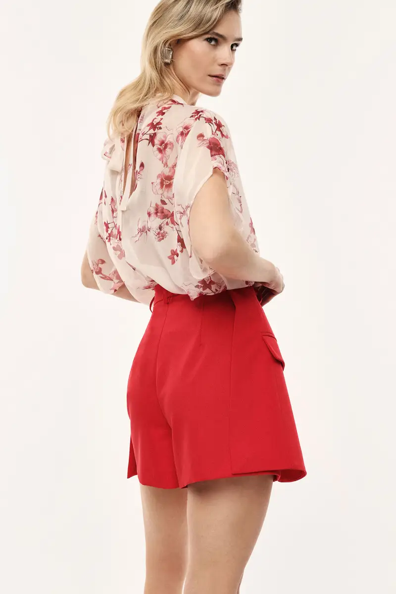 Skorts con tasche frontali e chiusura multipla Rosso miniatura 3