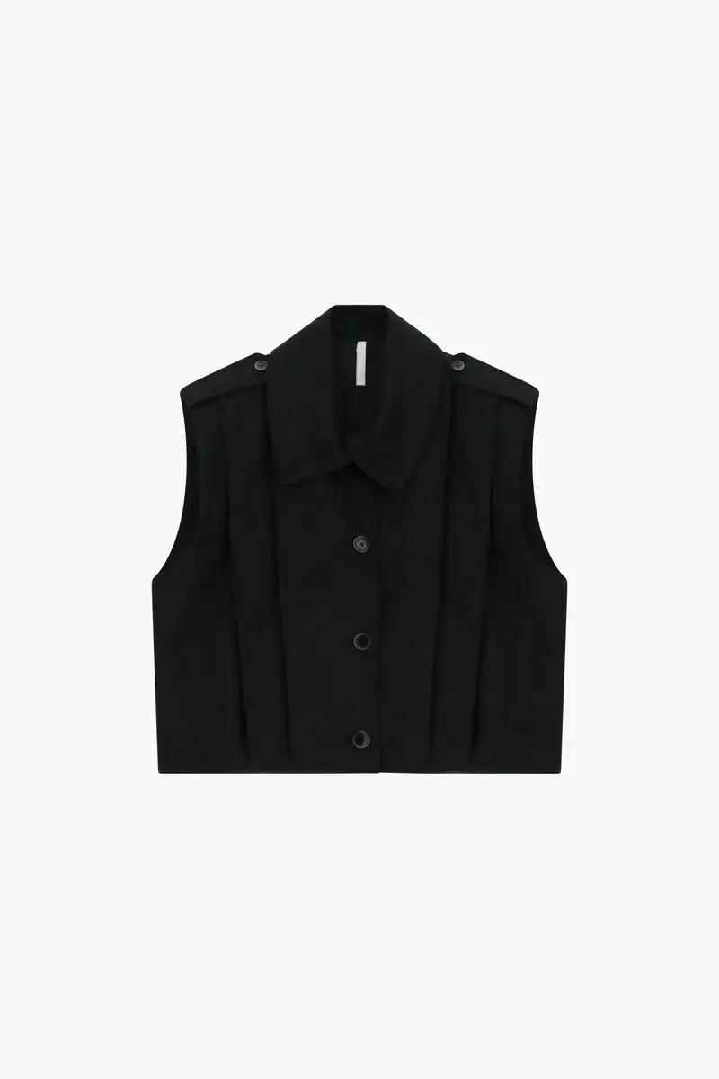 Sleeveless jacket con colletto classico e spalline Nero