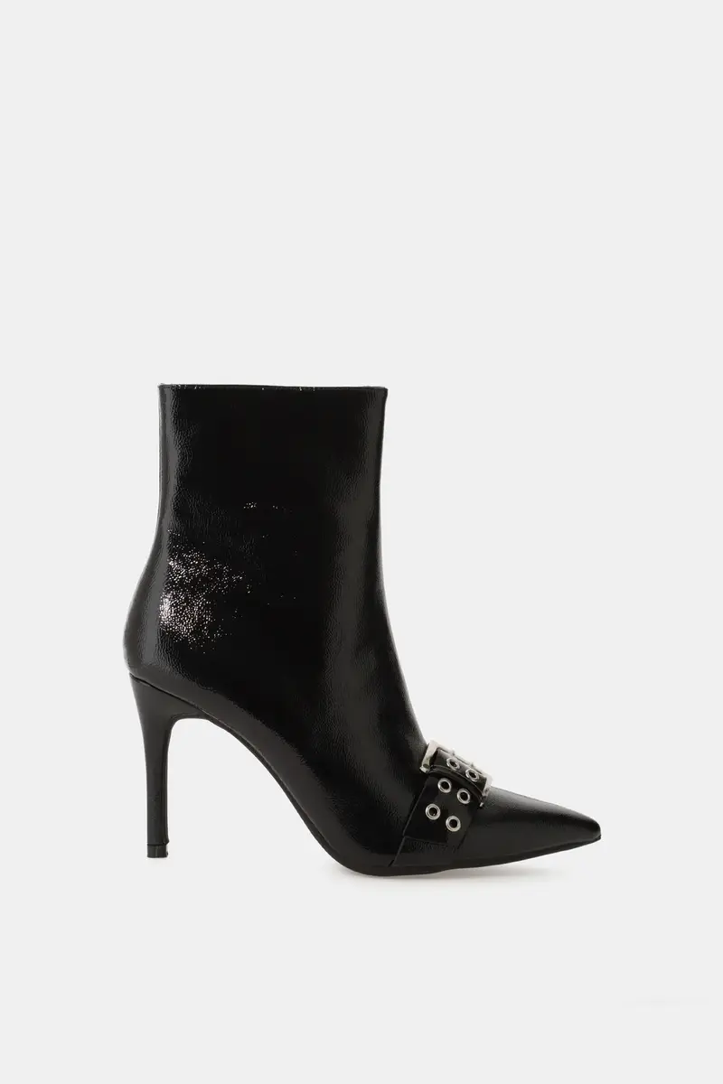 Stivaletti a punta con fibbia e occhielli Nero