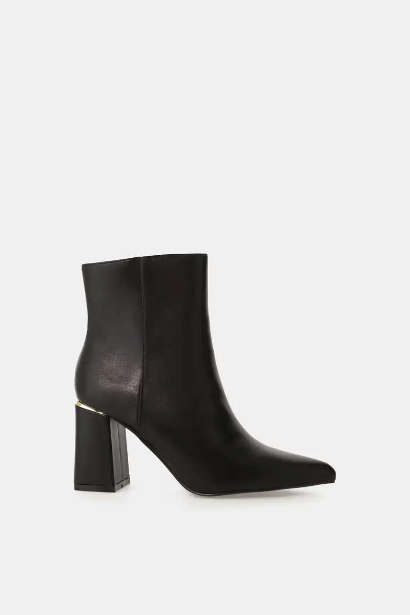 Stivaletti tacco largo punta affusolata dettaglio metallico Nero