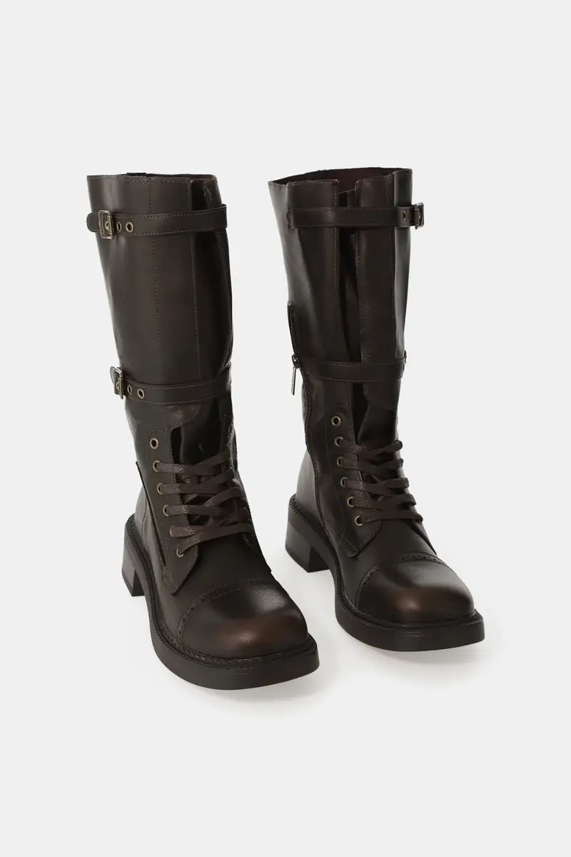 Stivali alti con doppia fibbia regolabile Moro miniatura 2