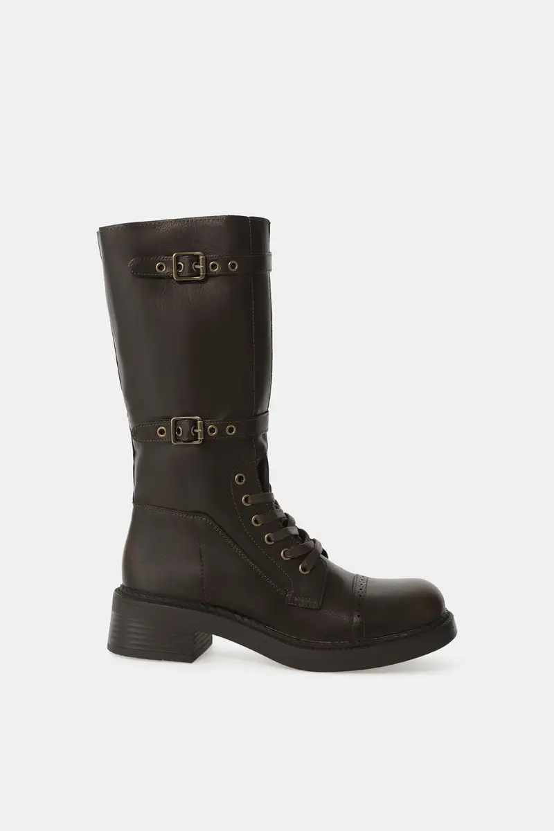 Stivali alti con doppia fibbia regolabile Moro