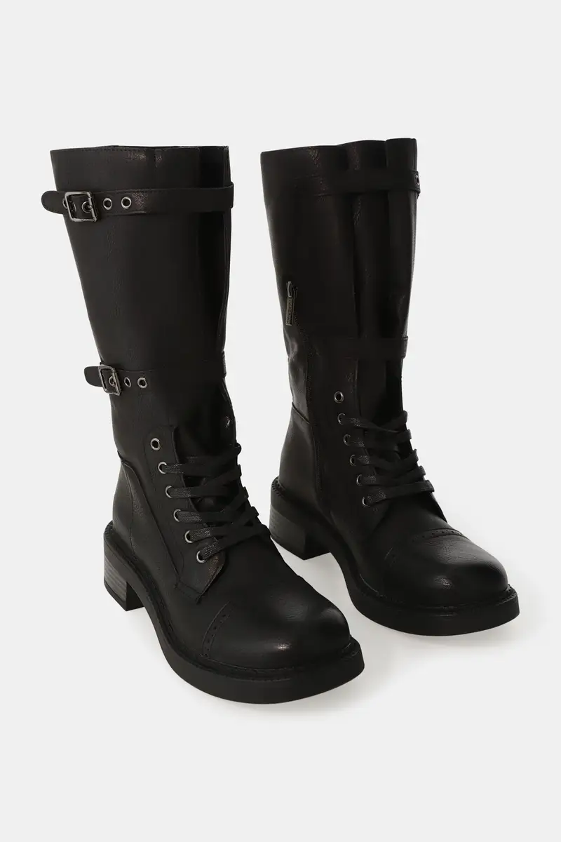 Stivali alti con doppia fibbia regolabile Nero miniatura 2