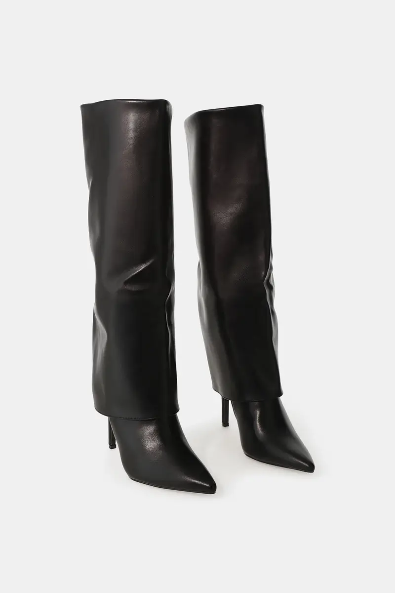 Stivali alti con punta affusolata e tacco sottile Nero miniatura 2