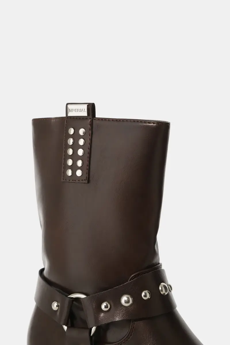 Stivali biker con borchie e cinturino decorativo Marrone miniatura 2