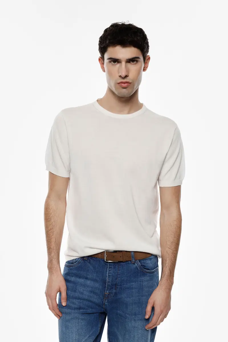 T-shirt a maniche corte colore pieno Bianco miniatura 2