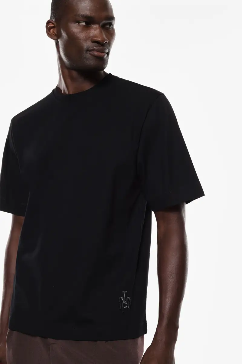 T-shirt a maniche corte colore unico Nero miniatura 2