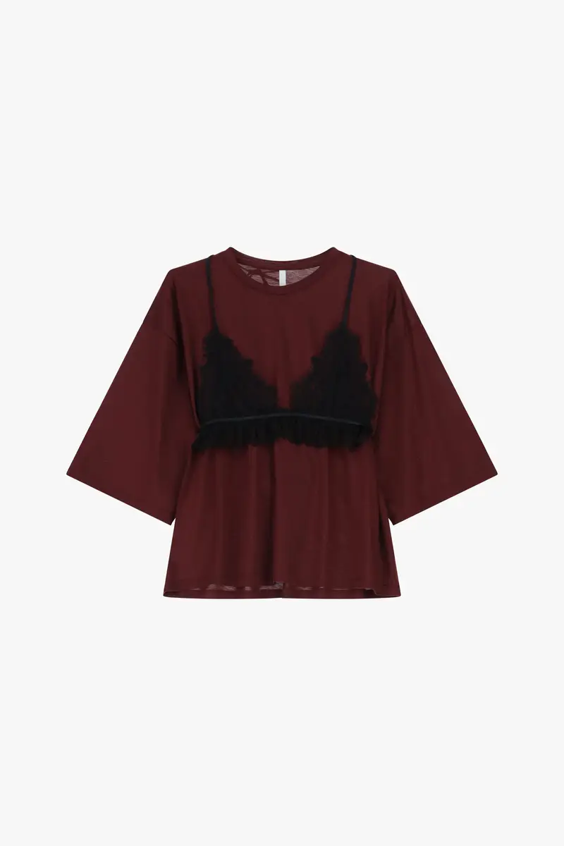 T-shirt ampia maniche corte girocollo Rosso india