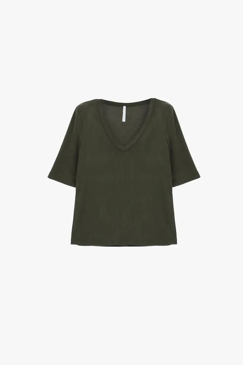 T-shirt scollo a v maniche lunghezza al gomito Army