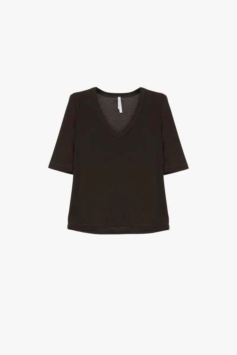 T-shirt scollo a v maniche lunghezza al gomito Fondente