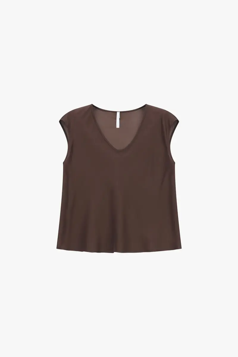 Top ampio scollo a v senza maniche Cacao