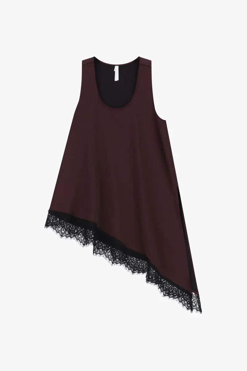 Top asimmetrico con bordo in pizzo Prugna