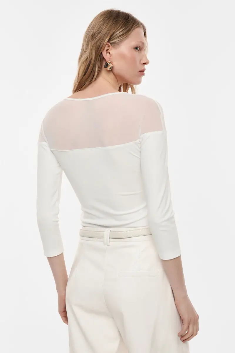 Top con maniche a 3/4 inserti trasparenti Panna miniatura 3