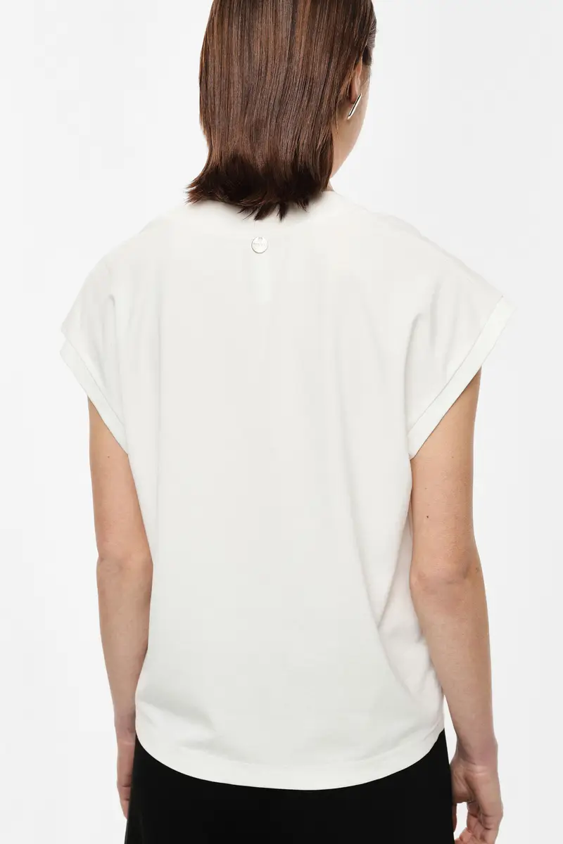 Top con scollo a v e maniche corte Panna miniatura 3