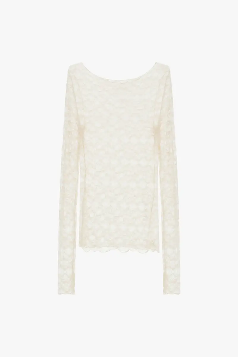 Top in pizzo trasparente a maniche lunghe Burro