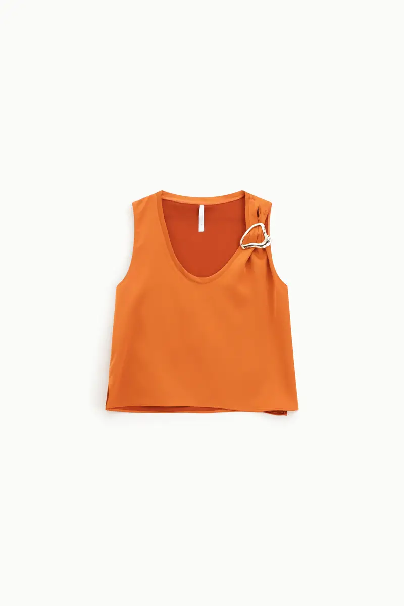 Top senza maniche dettaglio anello laterale Arancio