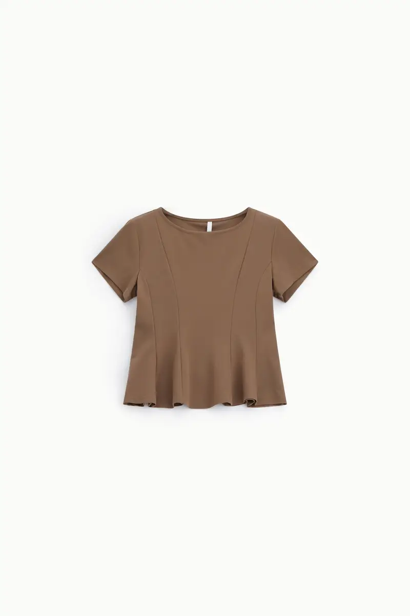 Top svasato con cuciture frontali e maniche corte Avana