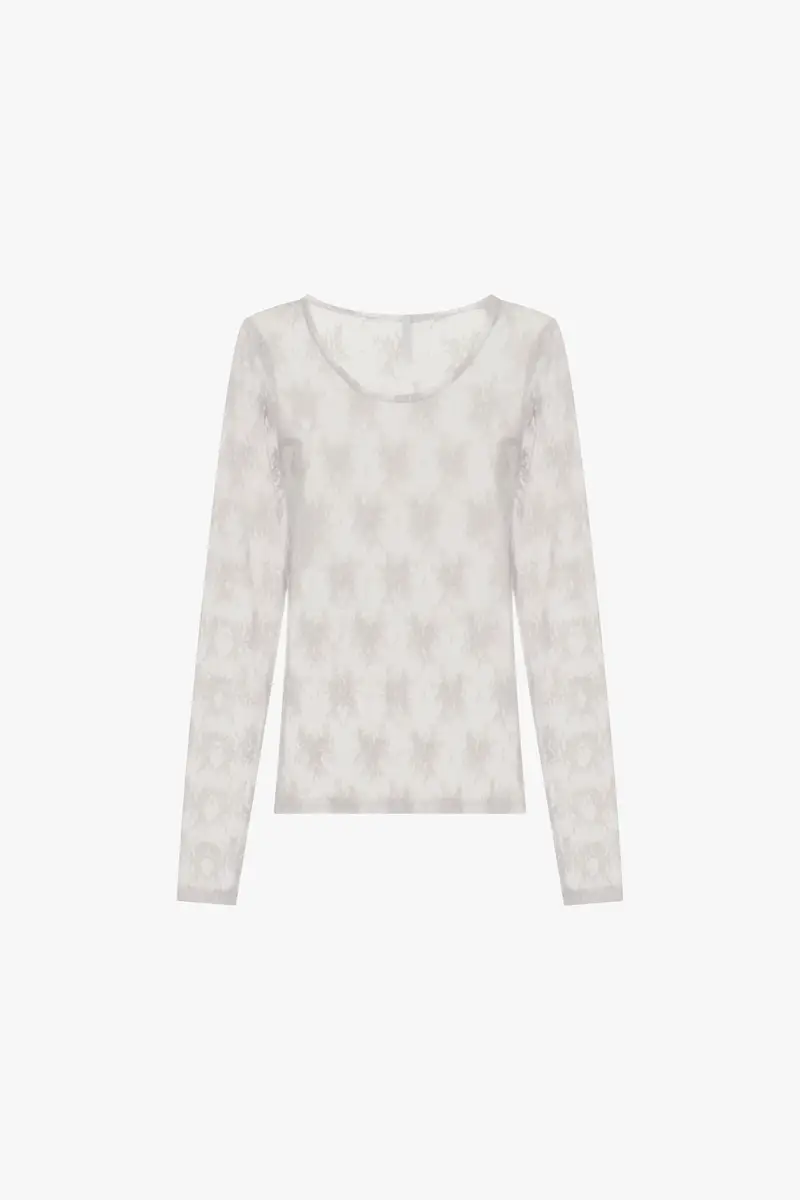 Top trasparente a maniche lunghe con ricamo floreale Perla