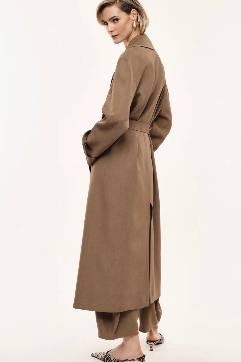 Trench coat lungo doppio petto cintura removibile Army miniatura 3