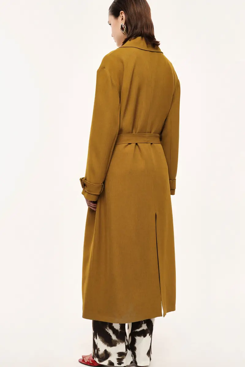 Trench coat lungo doppio petto cintura removibile Olio miniatura 3