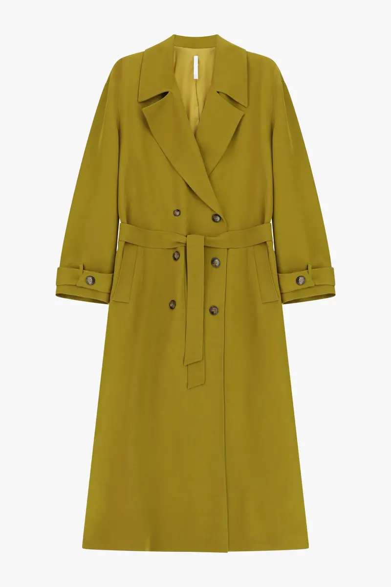 Trench coat lungo doppio petto cintura removibile Olio