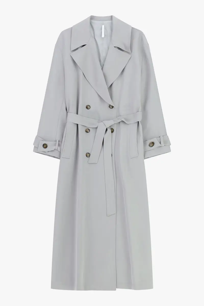 Trench coat lungo doppio petto cintura removibile Perla