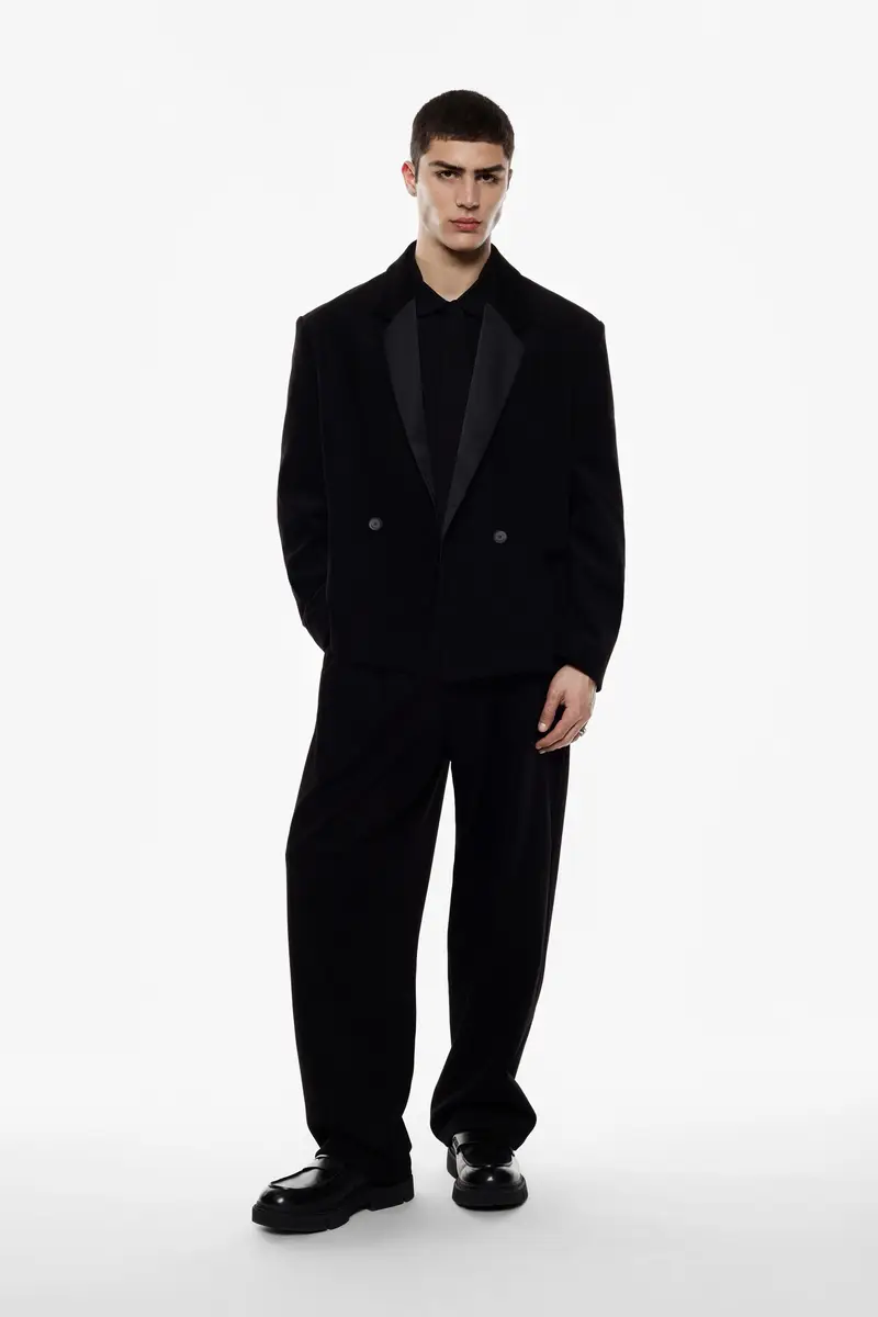 Trousers ampi a vita alta con pinces Nero miniatura 2