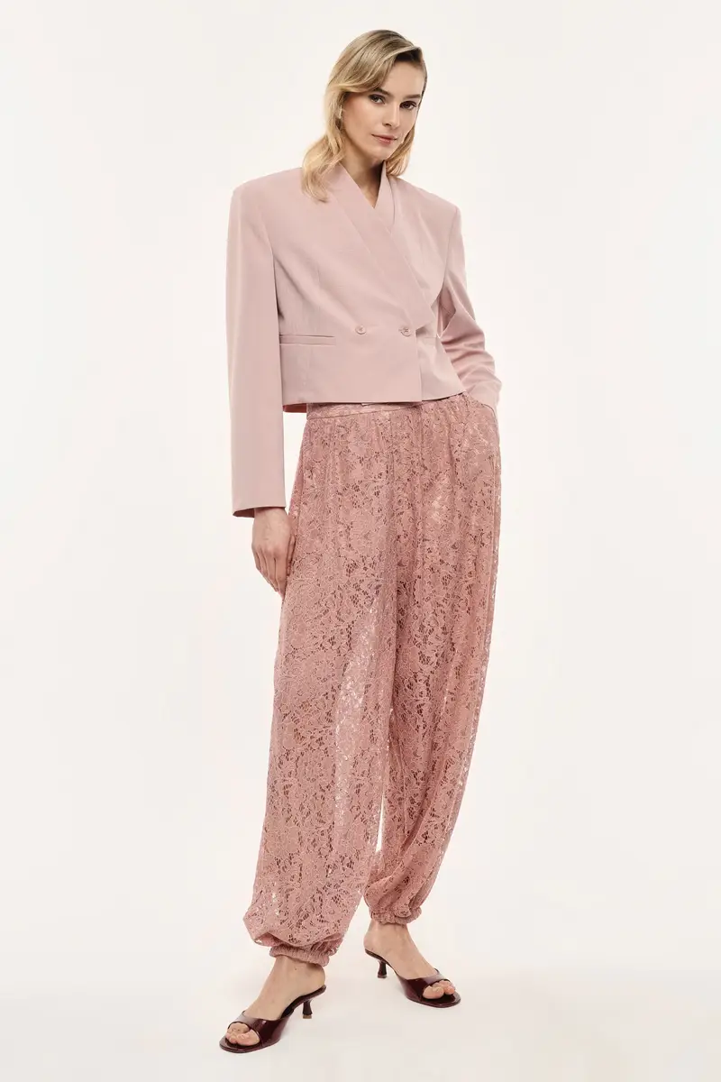 Trousers ampi in pizzo con fondo elasticizzato Rosa antico miniatura 2