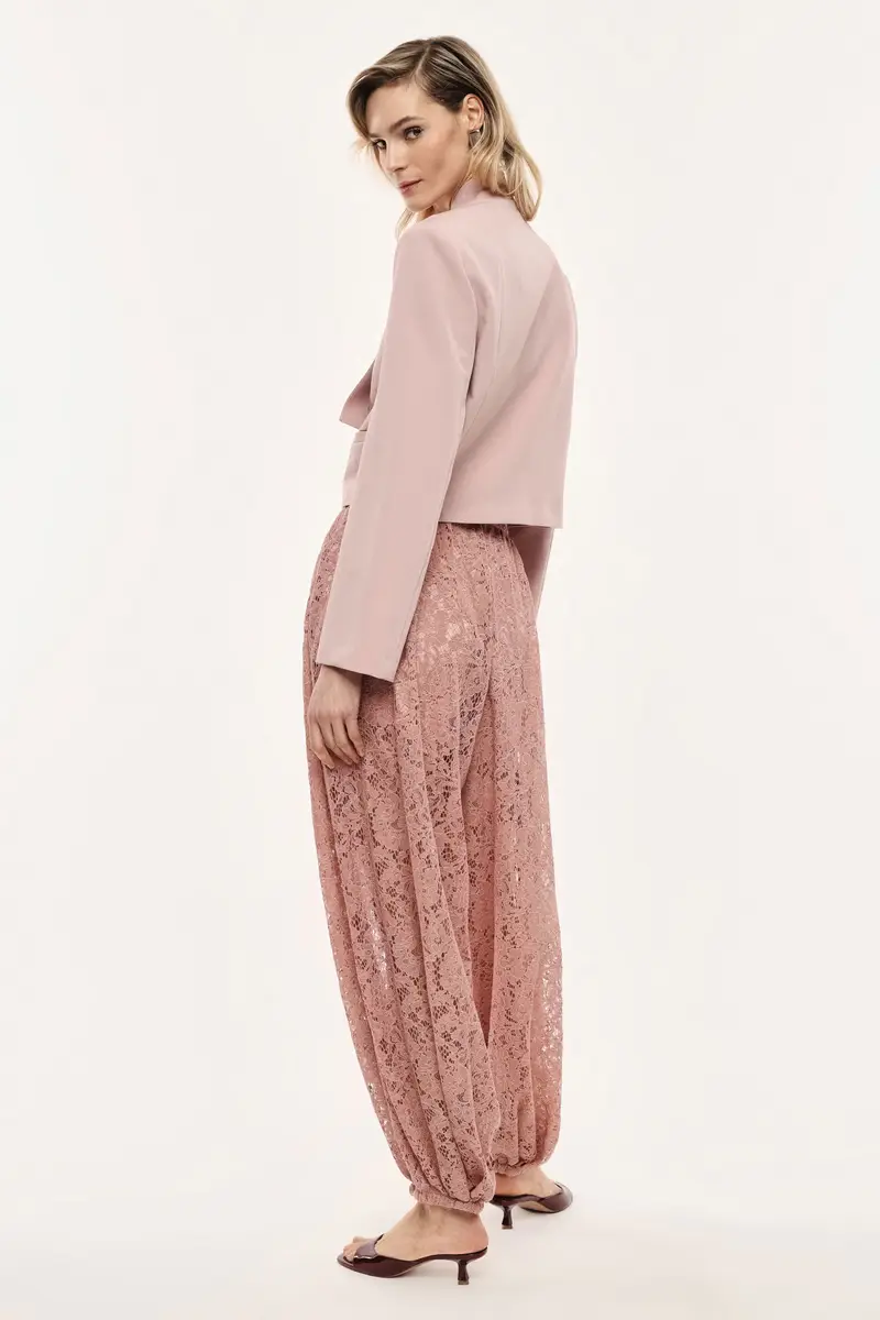 Trousers ampi in pizzo con fondo elasticizzato Rosa antico miniatura 3